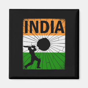 Aimant Cricket indien avec coup de pinceau du drapeau ind
