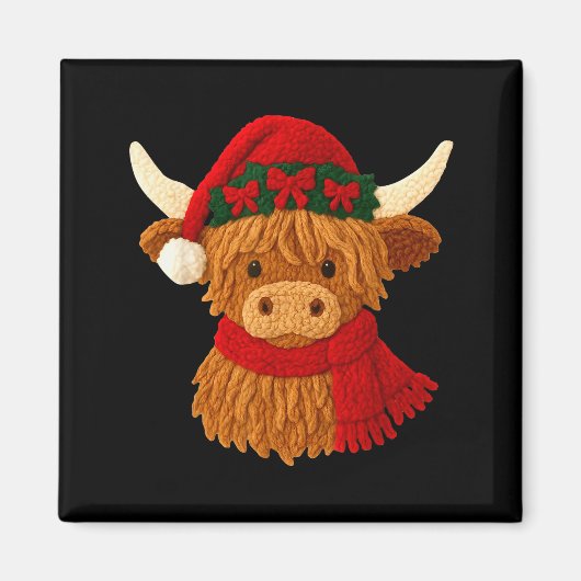 Aimant Crochet Highland Cow Christmas Winter Girly Kids T (Devant)