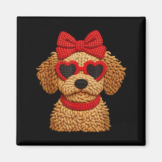 Aimant Crochet Puppy Heart Sungles Red Bow Valentines Day (Devant)
