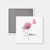 Aimant Croire le papillon des fleurs rose Ribbon cancer d (Recto/Verso)