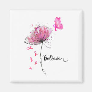 Aimant Croire le papillon des fleurs rose Ribbon cancer d