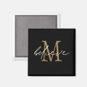 Aimant Croire Script Gold Monogramme initial Noir (Recto/Verso)