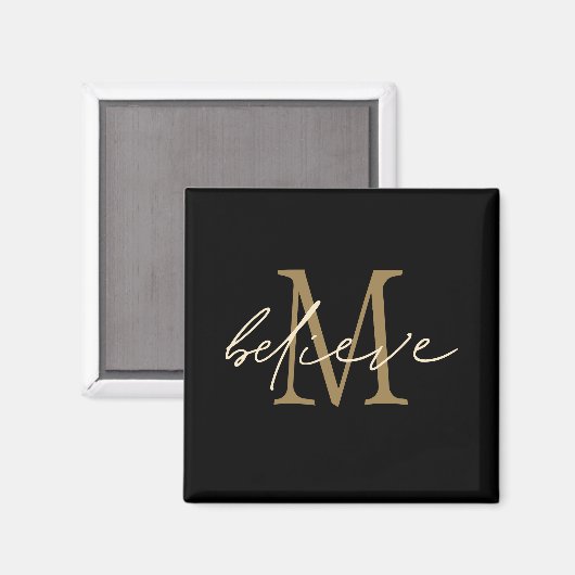 Aimant Croire Script Gold Monogramme initial Noir (Recto/Verso)