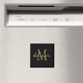 Aimant Croire Script Gold Monogramme initial Noir (In Situ (Lave-vaisselle))