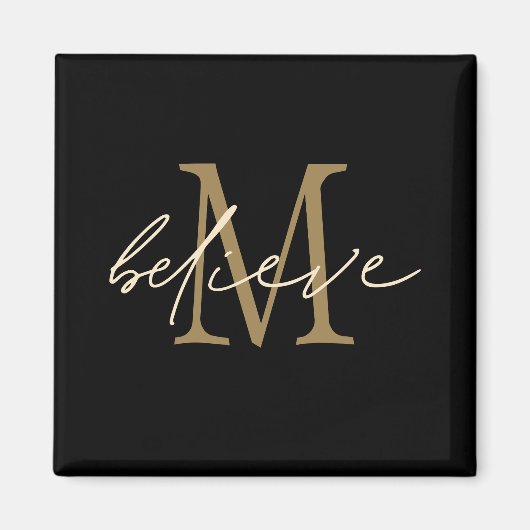 Aimant Croire Script Gold Monogramme initial Noir (Devant)