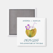 Aimant Croisière à la noix de coco tropicale Mariage Favo (Recto/Verso)
