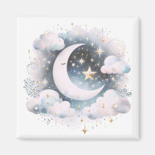 Aimant Croissant de Lune Céleste Bleu et Blanc Bohème Mod