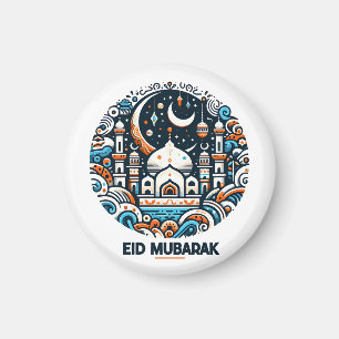 Aimant Croissant de lune et lanterne dorés Eid Mubarak Is