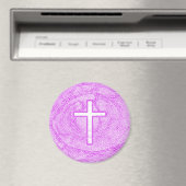 AIMANT CROIX BLANCHE SOULIGNÉE EN ROSE (In Situ (Lave-vaisselle))