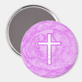 AIMANT CROIX BLANCHE SOULIGNÉE EN ROSE (Recto/Verso)