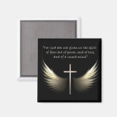 Aimant Croix chrétienne avec Esprit Saint et Versets bibl (Recto/Verso)