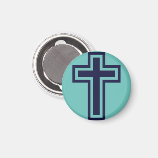 Aimant Croix chrétienne bleue différentes variantes (Recto/Verso)