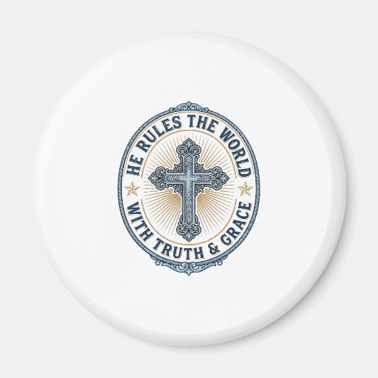 Aimant Croix Chrétienne Il Règne sur le Monde (Devant)
