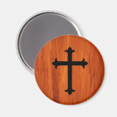 Aimant Croix chrétienne noire dans l'aimant en bois (Recto/Verso)