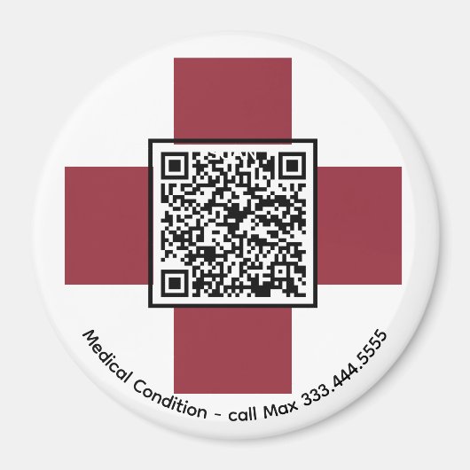 Aimant *~* Croix d'alerte Médicale rouge ICE QR AP38 (Devant)