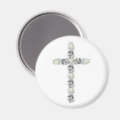 Aimant Croix d'argent et de rose blanche (Recto/Verso)