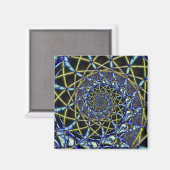 Aimant Croix de crise | Art fractal jaune et bleu (Recto/Verso)