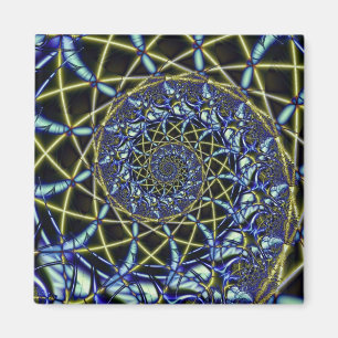 Aimant Croix de crise Art fractal jaune et bleu