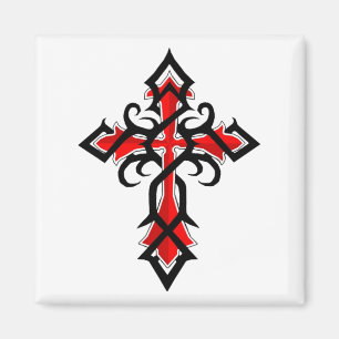 Aimant Croix de Jésus-Christ rouge et noire