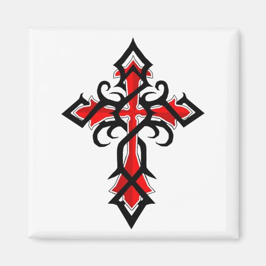 Aimant Croix de Jésus-Christ rouge et noire (Devant)