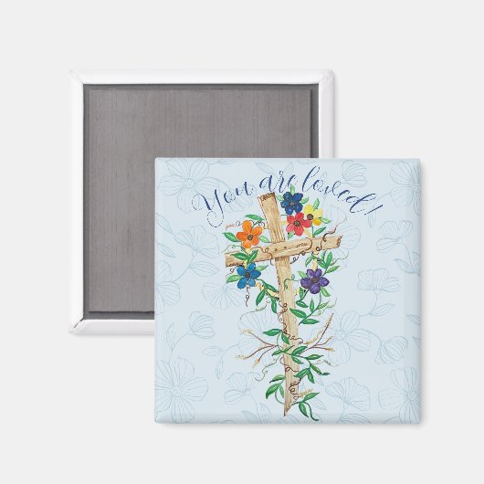 Aimant Croix florale chrétienne (Recto/Verso)