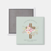 Aimant Croix florale personnalisée de la Sainte Communion (Recto/Verso)