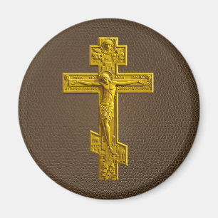 Aimant Croix orthodoxe russe d'or
