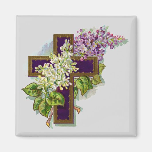 Aimant Croix Violette Et Fleurs (Devant)