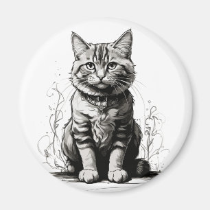 Aimant Croquis au crayon de chat mignon