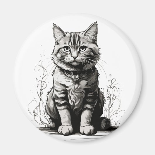 Aimant Croquis au crayon de chat mignon (Devant)