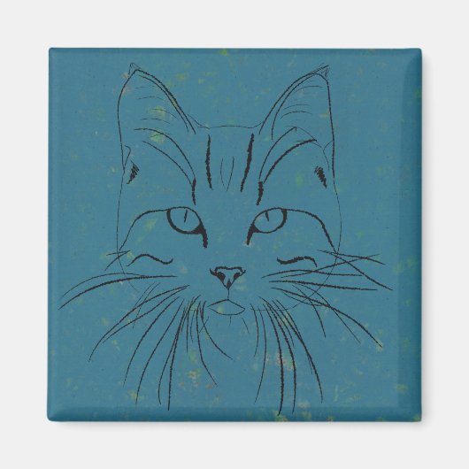 Aimant Croquis de chat bleu (Devant)