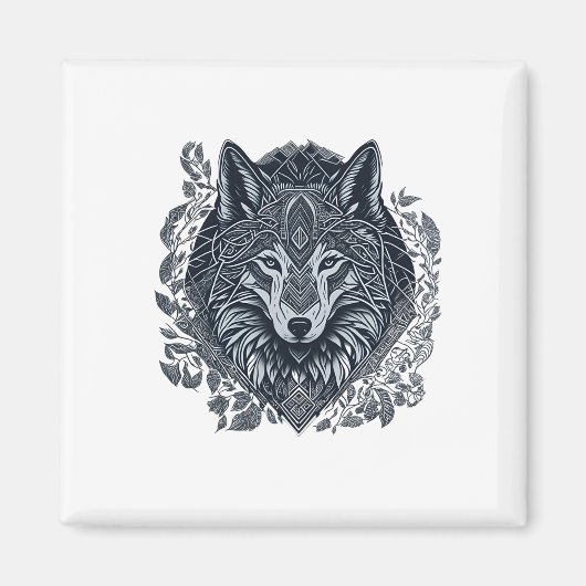 Aimant Cubisme tribal de loup (Devant)
