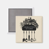 Aimant Cuisine retro à crème noire personnalisée (Recto/Verso)