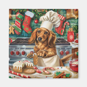 Aimant Cuisson des fêtes de Dachshund : Noël festif