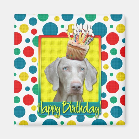 Aimant Cupcake anniversaire - Weimaraner (Devant)