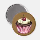 Aimant Cupcake au chocolat avec cerise sur le dessus (Recto/Verso)