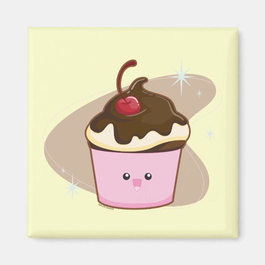 Aimant Cupcake cerise au chocolat (Devant)