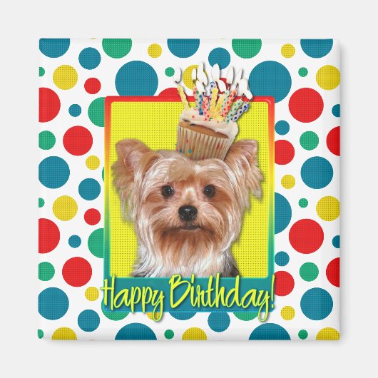 Aimant Cupcake d'anniversaire - Yorkshire Terrier (Devant)