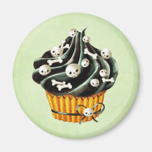 Aimant Cupcake d'Halloween noir avec de minuscules crâne