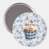 Aimant Cupcake Faux Denim Bleu aux Grains de Café (Recto/Verso)