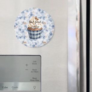 Aimant Cupcake Faux Denim Bleu aux Grains de Café