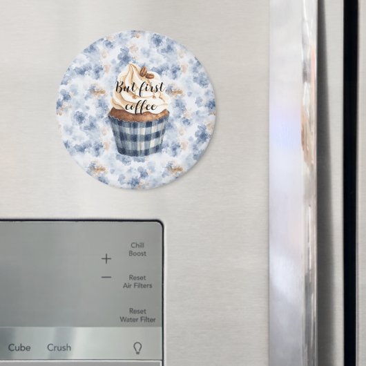 Aimant Cupcake Faux Denim Bleu aux Grains de Café (In situ (réfrigérateur))