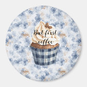 Aimant Cupcake Faux Denim Bleu aux Grains de Café (Devant)
