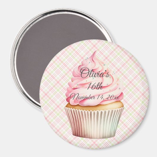 Aimant Cupcake rose Aquarelle Enregistrer l'aimant de dat (Recto/Verso)