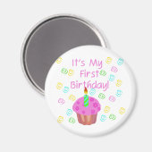 Aimant Cupcake Rose Avec Bougie Premier Anniversaire (Recto/Verso)