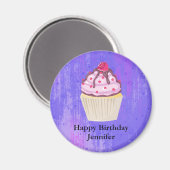 Aimant Cupcake sucré avec framboise en haut de l'annivers (Recto/Verso)