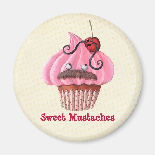 Aimant Cupcake sucré et moustaches (Devant)