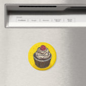 Aimant Cupcake sur jaune (In Situ (Lave-vaisselle))