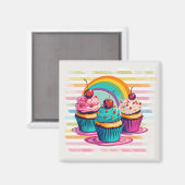 Aimant Cupcakes, Cerises et Arc-en-ciel (Recto/Verso)
