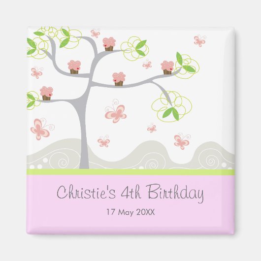 Aimant Cupcakes Whimsical Tree Butterflies Sweet Birthday (Devant)